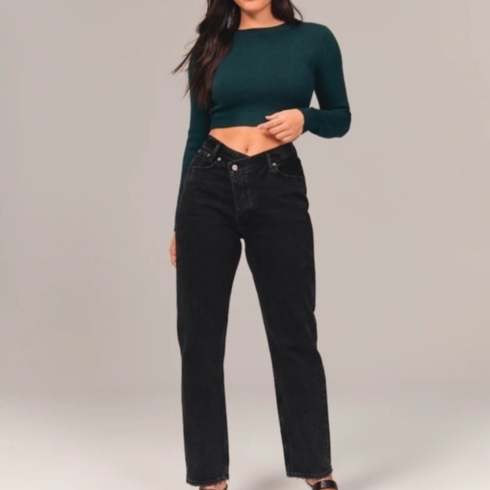 Abercrombie & Fitch THE DAD CURVE LOVE 24 Black Straight Leg Jeans